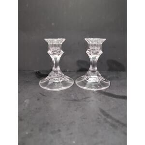 Clear Vintage Candle Holder Set, Glass, Tablescape, Vintage Home Decor,‎ Pair